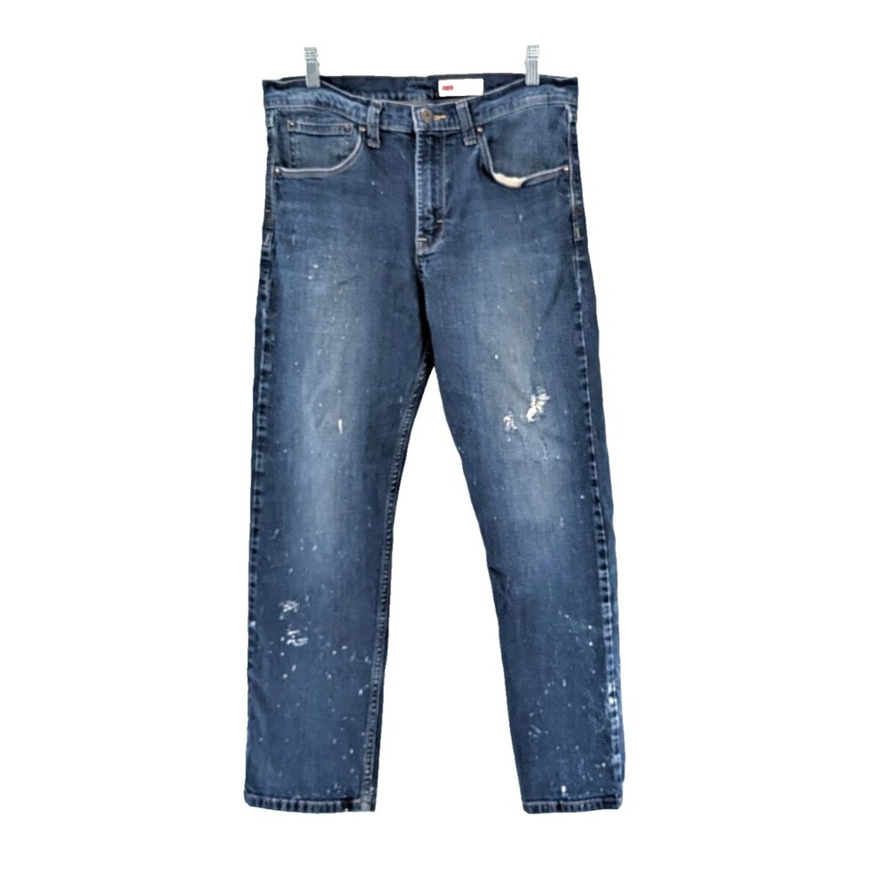 Wrangler Super Distressed Blue Slim Straight Dark Wash Western Work Jeans 32X28
